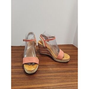 Kelly & Katie Gwennan Sz 8 Espadrille Wedge Sandal Peach Coral Tan